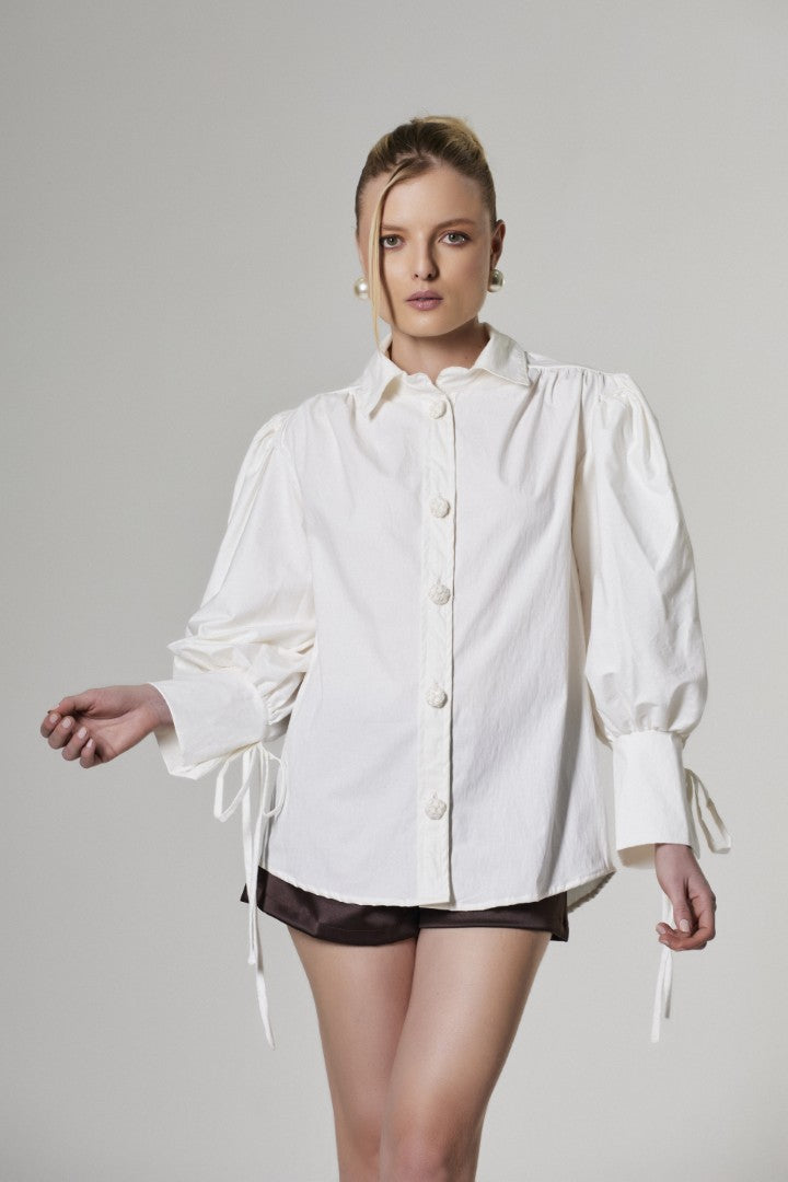 Camisa Manga Bufante Flora Off White