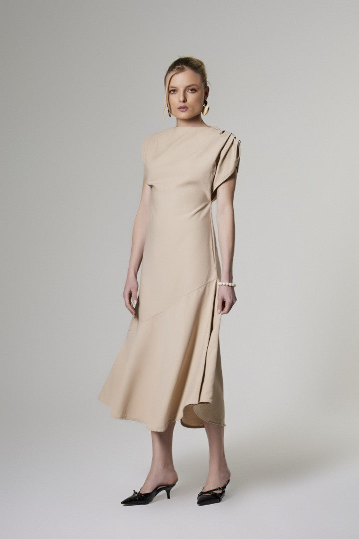 Vestido Midi Alfaiataria Solo Bege