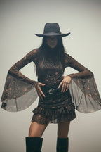 Blusa Tule Manga Sino Galáxia + Mini Saia Franzida Tule Galáxia