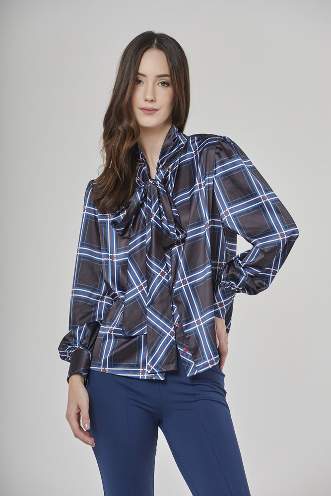 Camisa Cetim Laço Chess