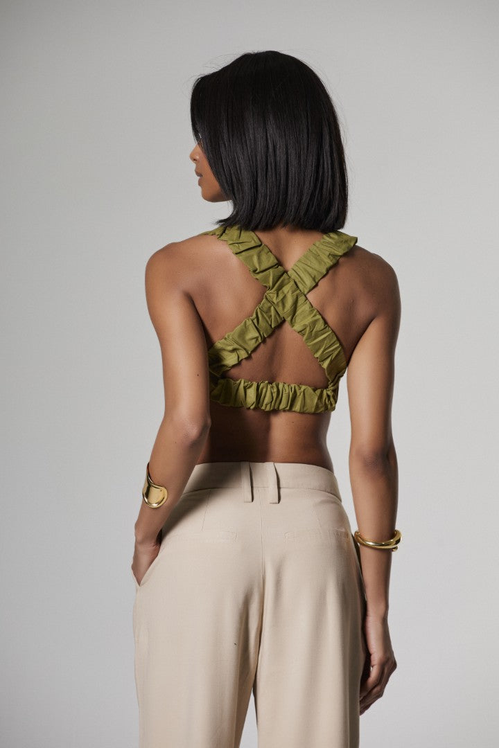 Top Elástico Flora Verde Oliva