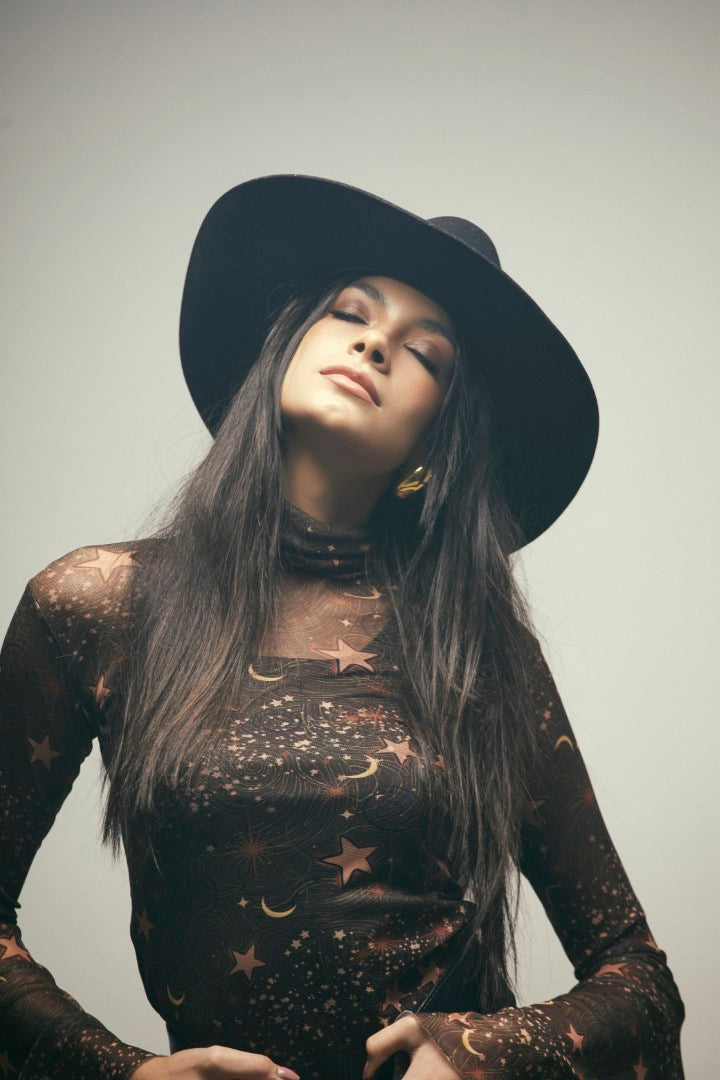 Blusa Tule Manga Sino Galáxia + Mini Saia Franzida Tule Galáxia