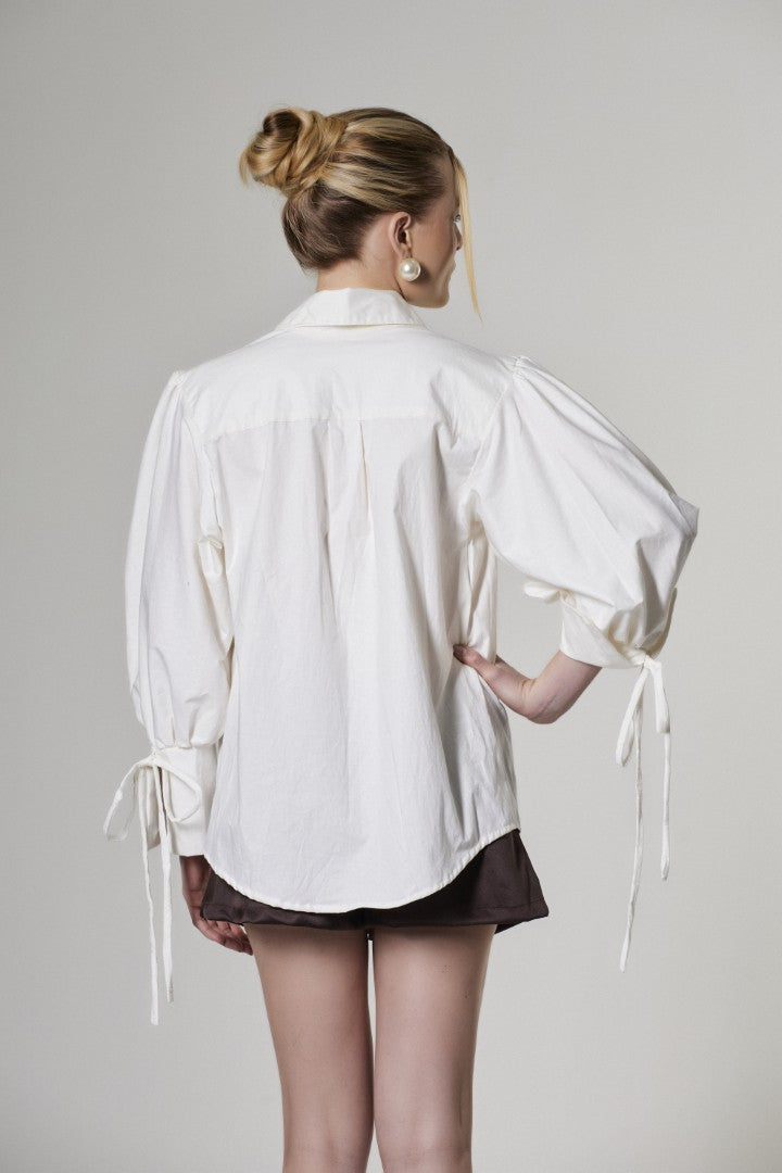 Camisa Manga Bufante Flora Off White