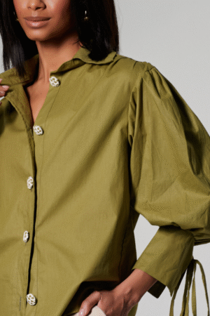 Camisa Manga Bufante Flora Verde Oliva