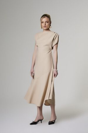 Vestido Midi Alfaiataria Solo Bege